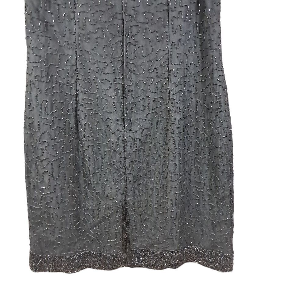 Vintage Laurence Kazar Beaded Sleeveless Dress Black Silk Cocktail Mini Large - Picture 6 of 11